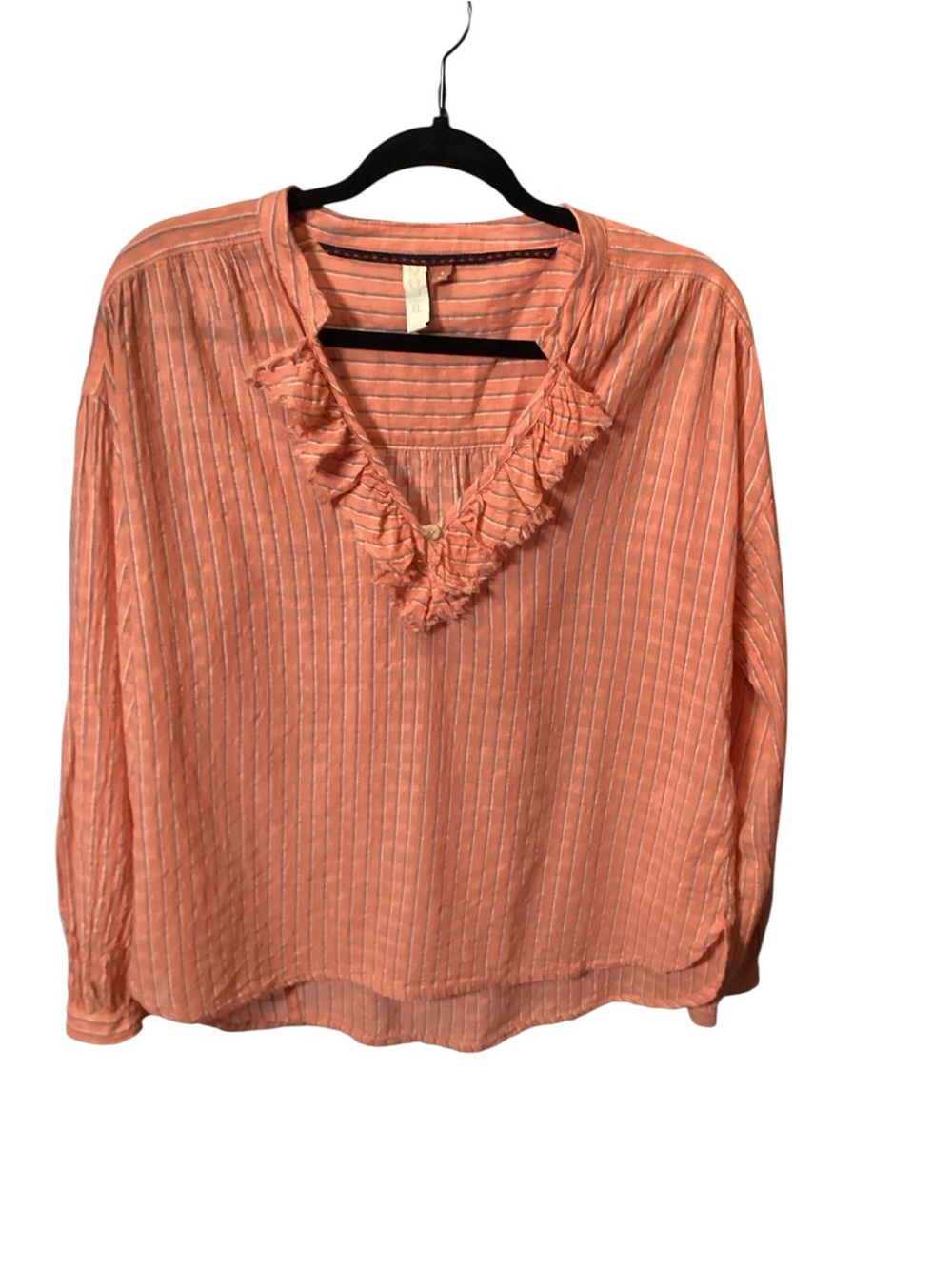 Pilcro Coral Ruffled V-Neck Long Sleeve Blouse
